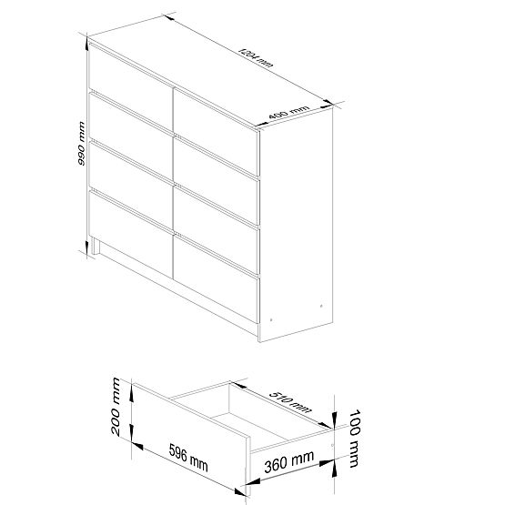 KOMODA K 120 cm 8 PREDALOV PK JELŠA