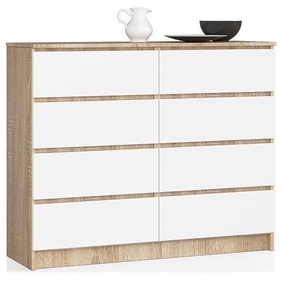 KOMODA K 120 cm 8 PREDALOV PK SONOMA / BELA