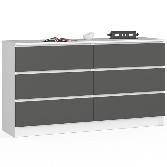 Komoda K 140 cm 6 predalov PK bela-grafitno siva
