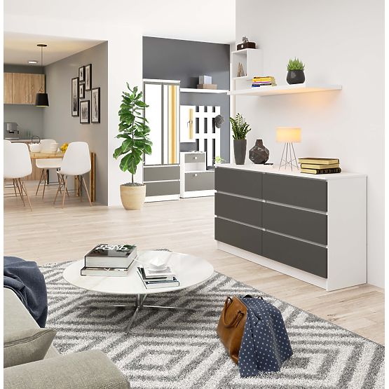 Komoda K 140 cm 6 predalov PK bela-grafitno siva
