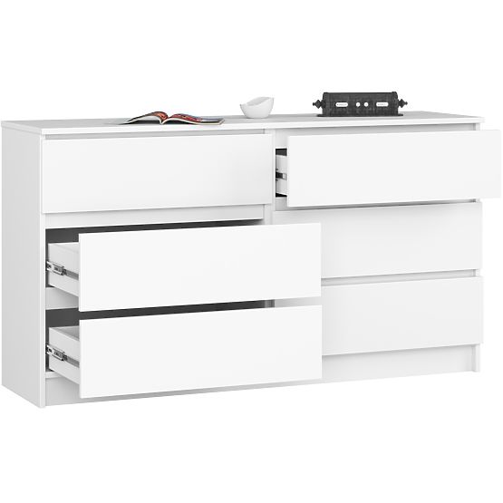 KOMODA K 140 cm 6 PREDALOV PK BELA