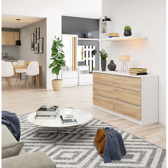 KOMODA K 140 cm 6 PREDALOV PK BELA / SONOMA