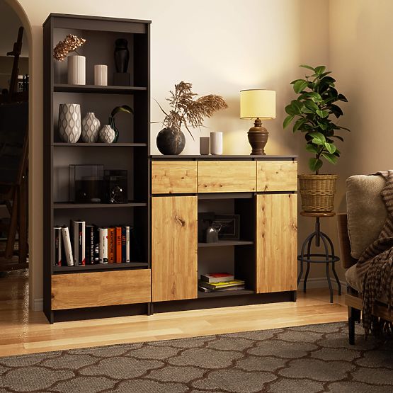 KOMODA K100 2D 3SZ 1P PK GRAFIT SIVA / HRAST ARTISAN