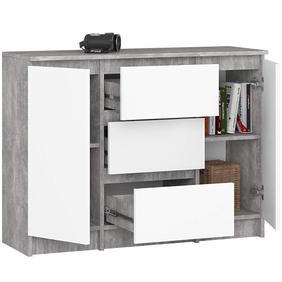 KOMODA K100 2D 3SZ PK BETON / BELA
