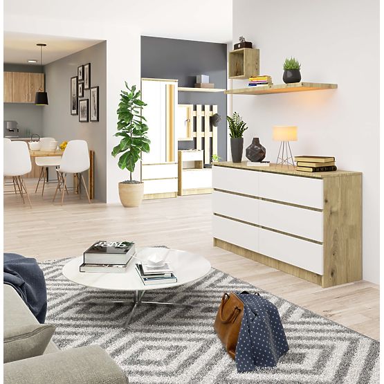 KOMODA K140 6SZ CLP HRAST ARTISAN / BELA