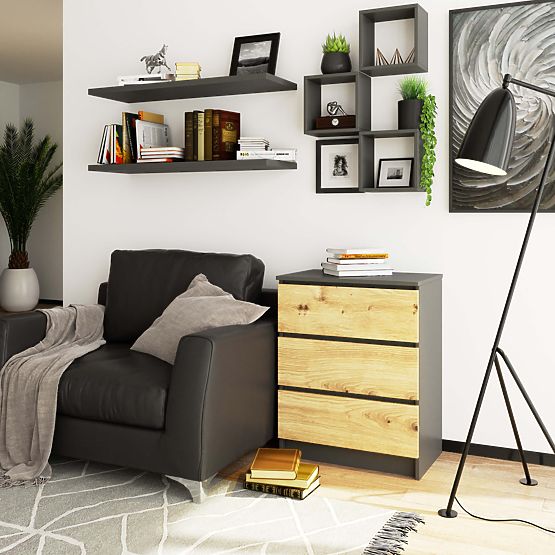 KOMODA K60 3SZ CLP GRAFIT SIVA / HRAST ARTISAN