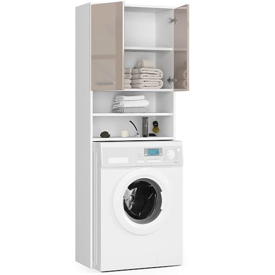 Kopalniška omarica FIN nad pralni stroj - bela-cappuccino sijaj - 2 vrata
