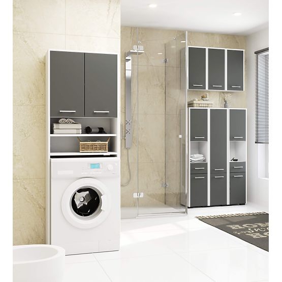 Kopalniška omarica FIN nad pralni stroj - bela-grafitno siva - 2 vrata