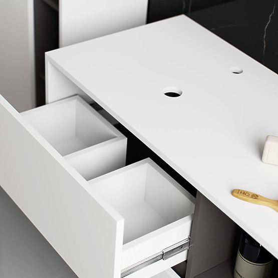 KOPALNIŠKA OMARICA POD UMIVALNIK Z ODPRTINAMI VAMI W90 UM 2SZ 2P BELA / GRAFITNO SIVA