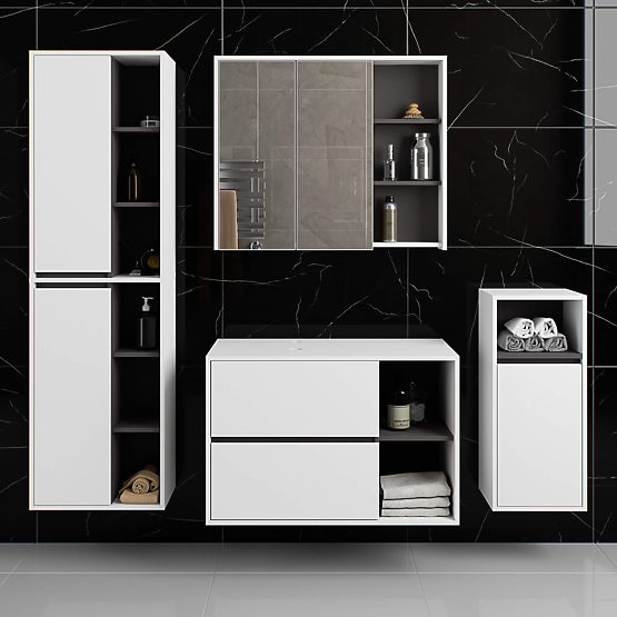 KOPALNIŠKA OMARICA POD UMIVALNIK Z ODPRTINAMI VAMI W90 UM 2SZ 2P BELA / GRAFITNO SIVA