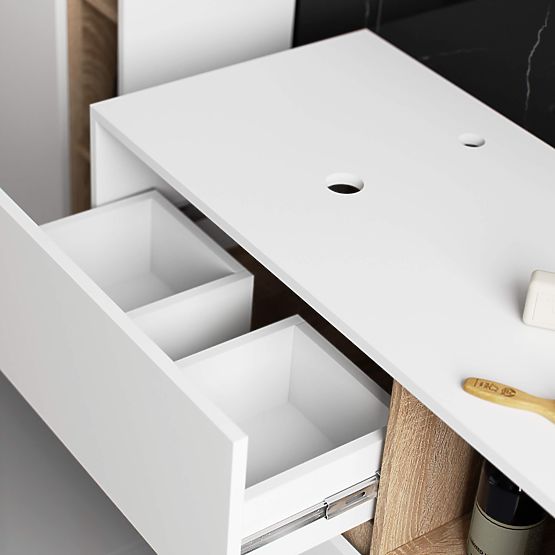 KOPALNIŠKA OMARICA POD UMIVALNIK Z ODPRTINAMI VAMI W90 UM 2SZ 2P BELA / HRAST SONOMA