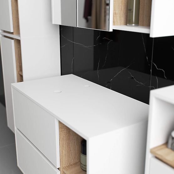 KOPALNIŠKA OMARICA POD UMIVALNIK Z ODPRTINAMI VAMI W90 UM 2SZ 2P BELA / HRAST SONOMA