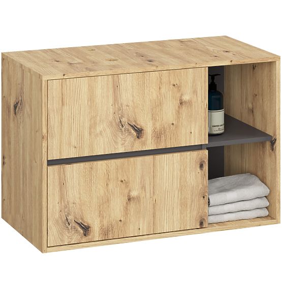 KOPALNIŠKA OMARICA POD UMIVALNIK Z ODPRTINAMI VAMI W90 UM 2SZ 2P HRAST ARTISAN / GRAFITNO SIVA