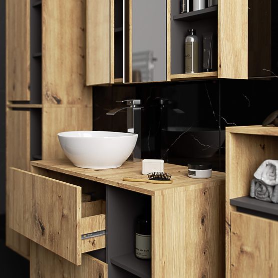 KOPALNIŠKA OMARICA POD UMIVALNIK Z ODPRTINAMI VAMI W90 UM 2SZ 2P HRAST ARTISAN / GRAFITNO SIVA