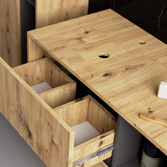 KOPALNIŠKA OMARICA POD UMIVALNIK Z ODPRTINAMI VAMI W90 UM 2SZ 2P HRAST ARTISAN / GRAFITNO SIVA