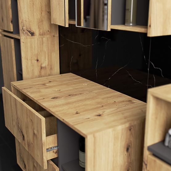 KOPALNIŠKA OMARICA POD UMIVALNIK Z ODPRTINAMI VAMI W90 UM 2SZ 2P HRAST ARTISAN / GRAFITNO SIVA