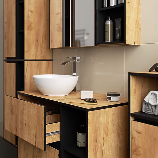 KOPALNIŠKA OMARICA POD UMIVALNIK Z ODPRTINAMI VAMI W90 UM 2SZ 2P HRAST CRAFT / ČRNA