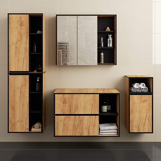 KOPALNIŠKA OMARICA POD UMIVALNIK Z ODPRTINAMI VAMI W90 UM 2SZ 2P HRAST CRAFT / ČRNA