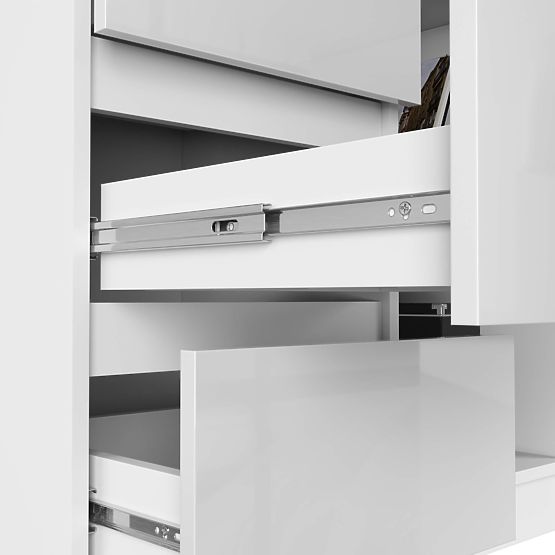 KOTNI PISALNA MIZA B16 124 cm LEVA 3 PREDALI PK BELA / BELI SIJAJ