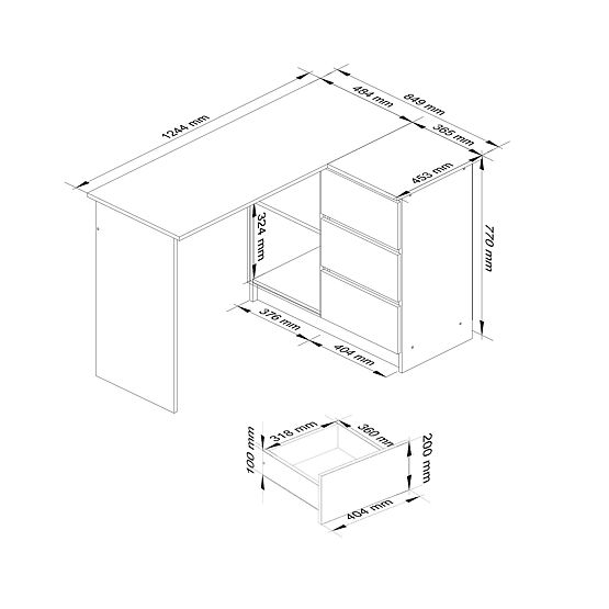 KOTNI PISALNA MIZA B16 CLP DESNA PK SONOMA / BELA