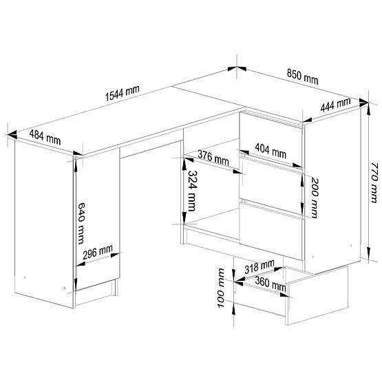 KOTNI PISALNA MIZA B20 CLP DESNA SONOMA / BELA