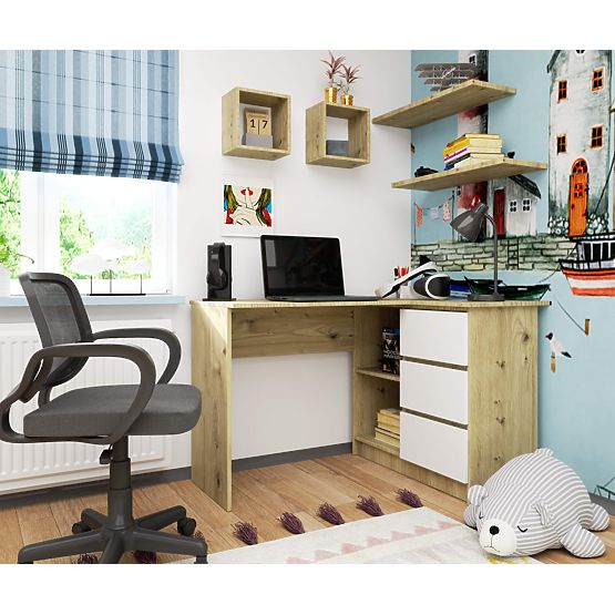 KOTNIŠKA PISALNA MIZA B16 CLP DESNA HRAST ARTISAN / BELA