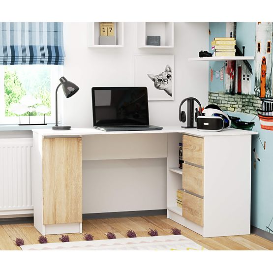 KOTNIŠKA PISALNA MIZA B20 CLP DESNA PK BELA / SONOMA