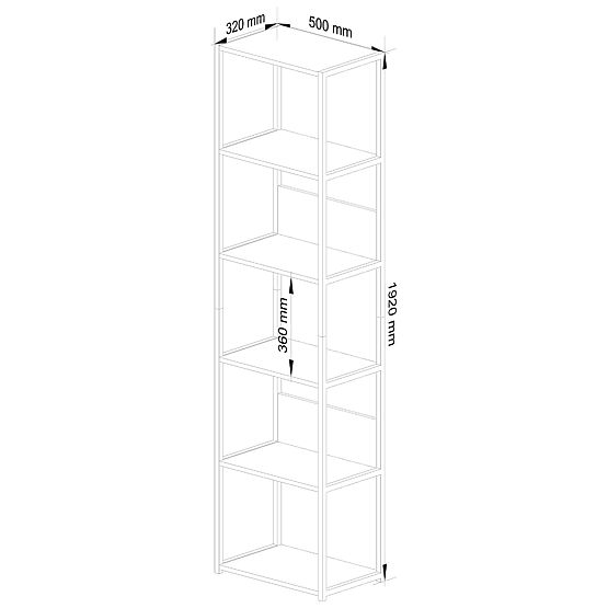 Kovinski loft regal 50 cm - belo-hrast artisan - 6 polic