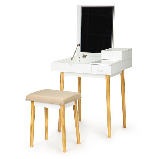 Kozmetična miza z ogledalom in stolom