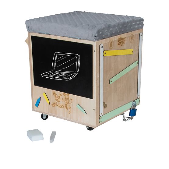 Leseni Montessori Activity taburet - naravna / siva