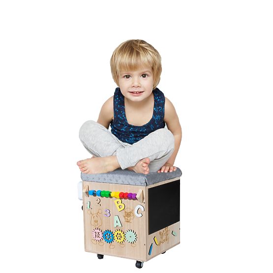 Leseni Montessori Activity taburet - naravna / siva