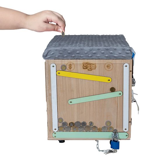 Leseni Montessori Activity taburet - naravna / siva