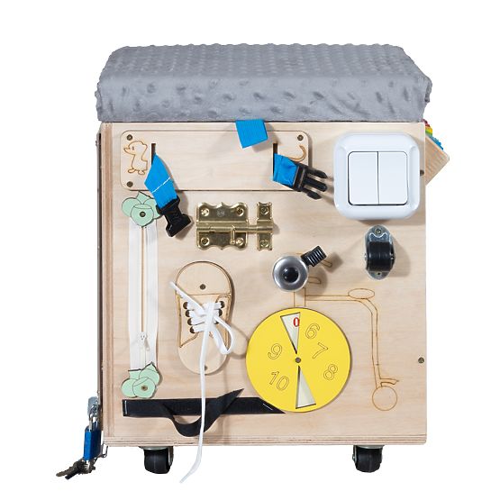 Leseni Montessori Activity taburet - naravna / siva