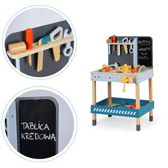 Lesena delavnica z orodjem - 47 kosov ECOTOYS