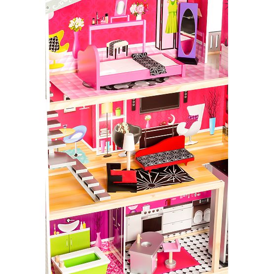 Lesena hišica za lutke z dvigalom Kayla