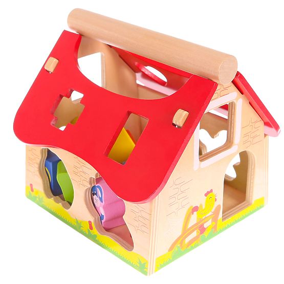 Lesena hiška, kmetija sortirnik s kockami ECOTOYS