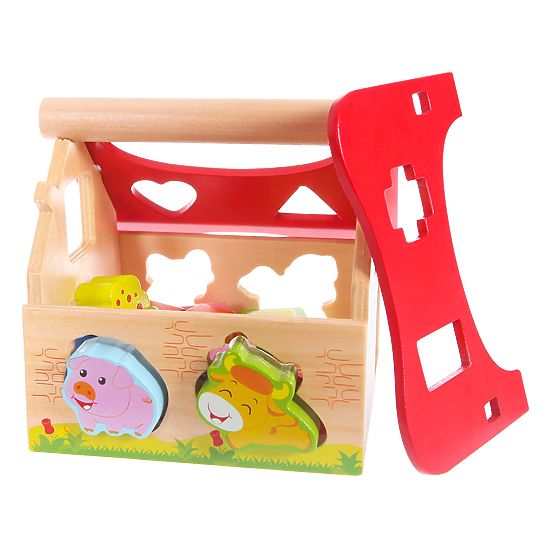 Lesena hiška, kmetija sortirnik s kockami ECOTOYS
