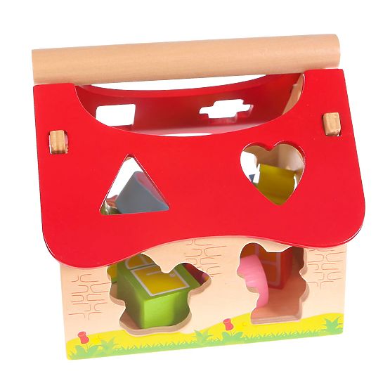 Lesena hiška, kmetija sortirnik s kockami ECOTOYS