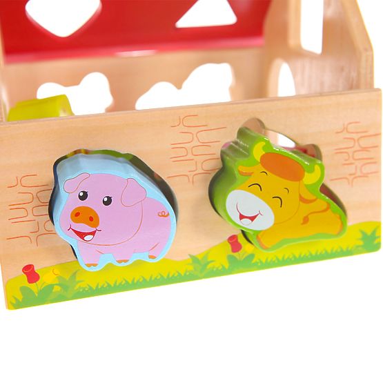 Lesena hiška, kmetija sortirnik s kockami ECOTOYS