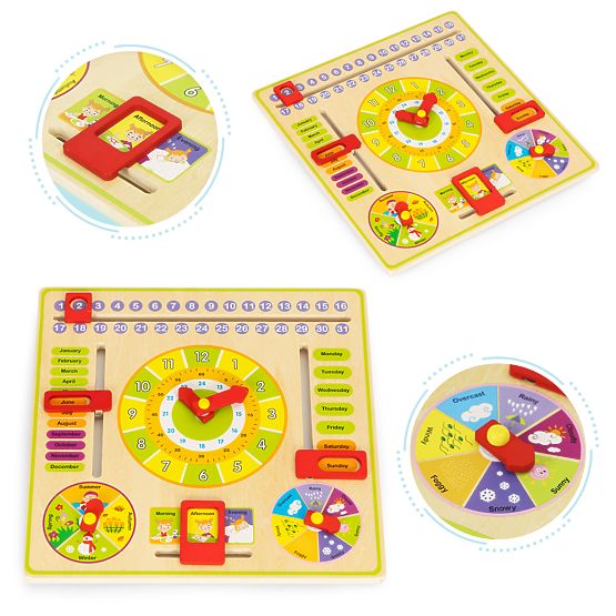 Lesena izobraževalna manipulativna tabla koledar ura ECOTOYS