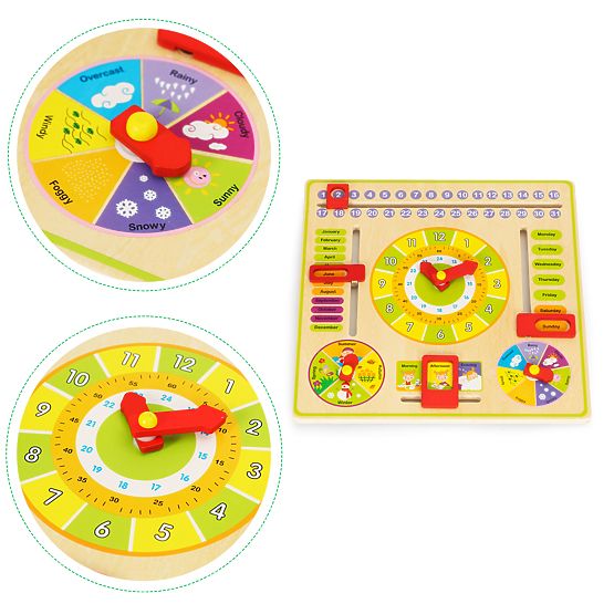 Lesena izobraževalna manipulativna tabla koledar ura ECOTOYS