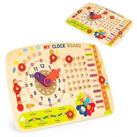 Lesena manipulativna tabla za otroke koledar ura ECOTOYS
