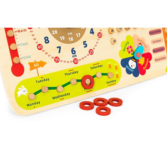 Lesena manipulativna tabla za otroke koledar ura ECOTOYS