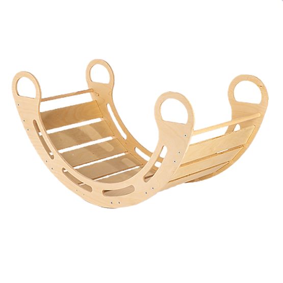 Lesena montessori gugalnica s sivim vzglavnikom - 85 cm