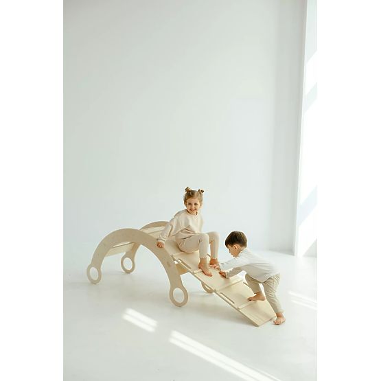 Lesena Montessori gugalnica s toboganom/lestvijo L - naravna