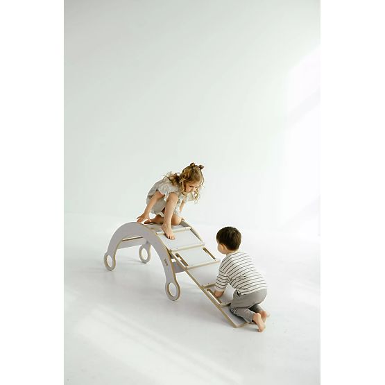 Lesena Montessori gugalnica s toboganom/lestvijo M - bela