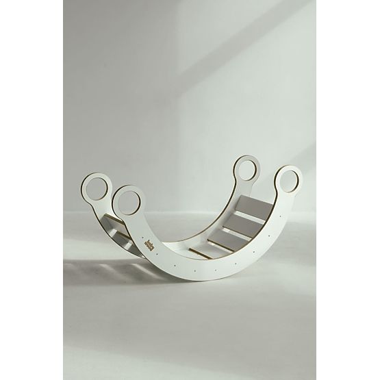 Lesena Montessori gugalnica s toboganom/plezalno steno L - bela