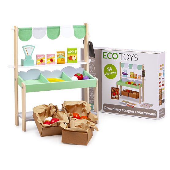 Lesena prodajna stojnica z zelenjavo