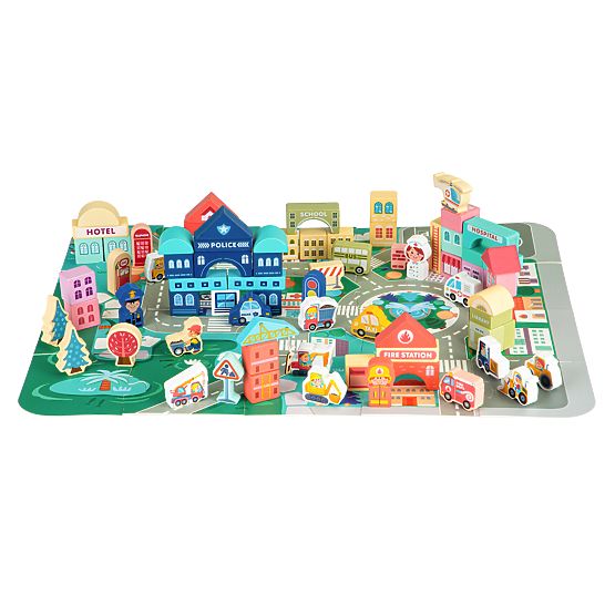 Lesene izobraževalne kocke mesto podloga 121 kosov ECOTOYS