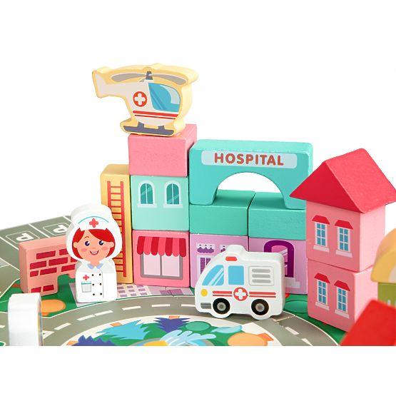 Lesene izobraževalne kocke mesto podloga 121 kosov ECOTOYS